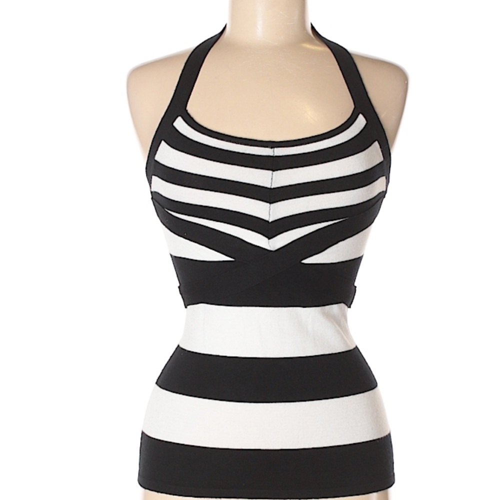 Black & White Striped Halter Top
